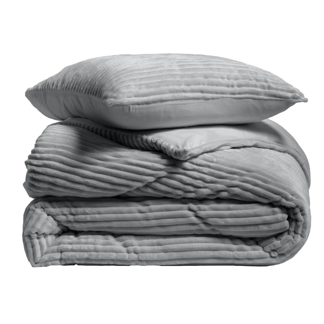 douceur d'intu017drieur Housse de couette et deux taies d'oreiller flanelle (240 x 220 cm) Veloutea Gris Anthracite Best