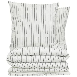 Atmosphera, cru017dateur d'intu017drieur Housse de couette et deux taies coton (260 x 240 cm) Dobby Grise Blanc Hot
