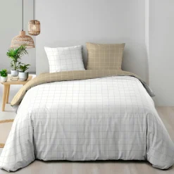 douceur d'intu017drieur Housse de couette et deux taies d'oreiller en coton (260 x 240 cm) Cadria Blanc Hot