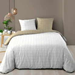 douceur d'intu017drieur Housse de couette et deux taies d'oreiller en coton (240 x 220 cm) Cadria Blanc New