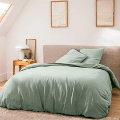 douceur d'intu017drieur Housse de couette et deux taies d'oreiller coton (240 x 220 cm) Meline Vert sauge Clearance