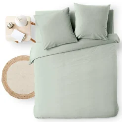 douceur d'intu017drieur Housse de couette et deux taies d'oreiller coton (240 x 220 cm) Meline Vert sauge Clearance
