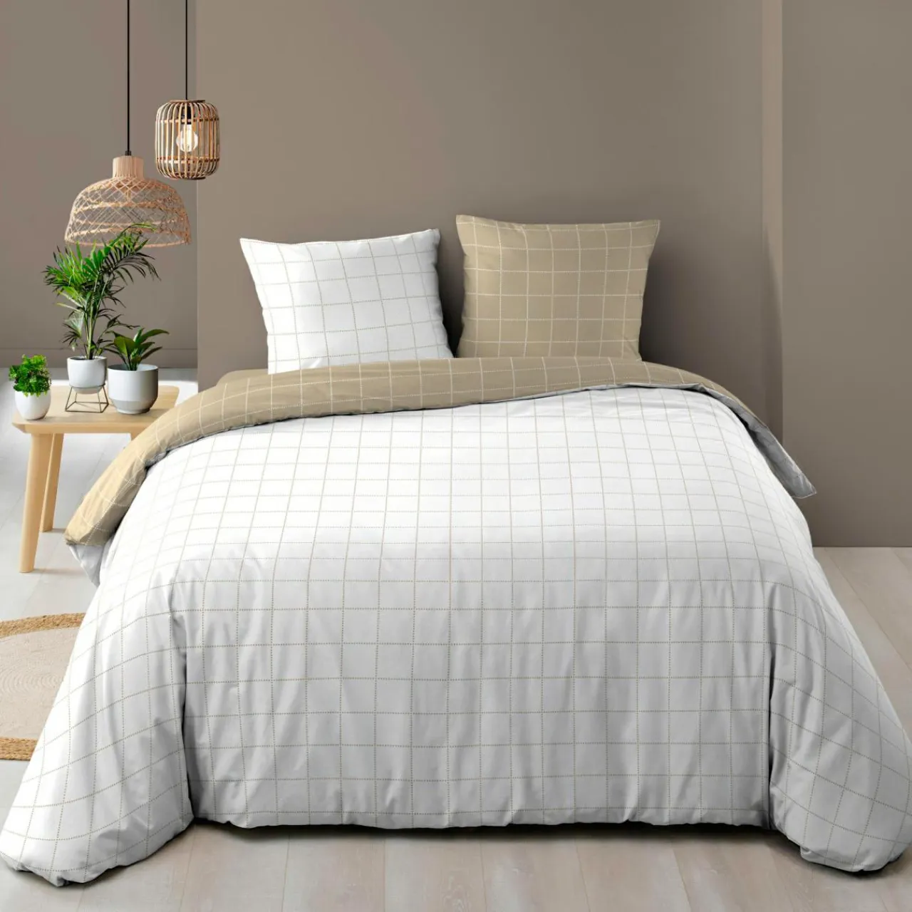douceur d'intu017drieur Housse de couette et deux taies d'oreiller en coton (200 x 200 cm) Cadria Blanc Best