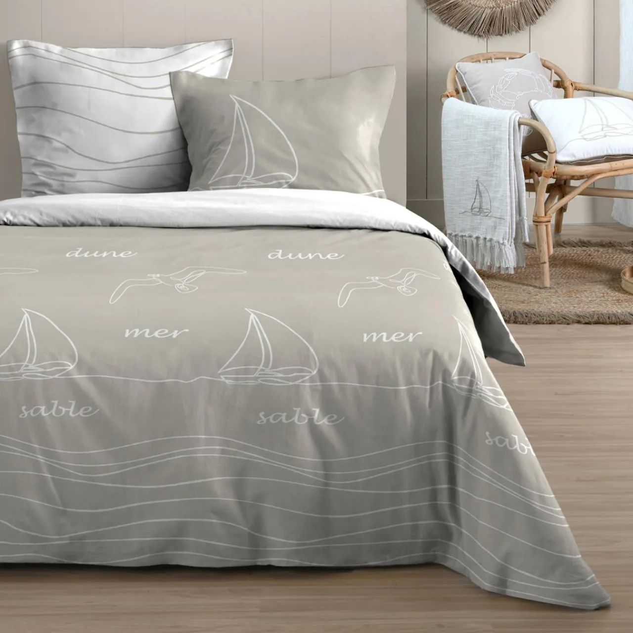 STOF Housse de couette et deux taies cotons (240 x 220 cm) Dunes Beige Discount