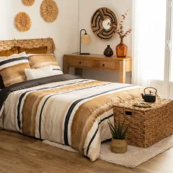 ATMOSPHERA Housse de couette et deux taies percale de coton (260 x 240 cm) Hana Jaune ocre Hot