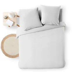 douceur d'intu017drieur Housse de couette et deux taies d'oreiller coton (240 x 220 cm) Meline Blanc Discount