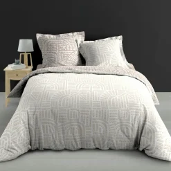 douceur d'intu017drieur Housse de couette et deux taies d'oreiller percale de coton (240 x 220 cm) Eliot Beige