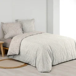 douceur d'intu017drieur Housse de couette et deux taies d'oreiller percale de coton (240 x 220 cm) Eliot Beige