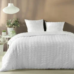 douceur d'intu017drieur Housse de couette et deux taies microfibre plissée (240 x 220 cm) Plissia he Blanc Best