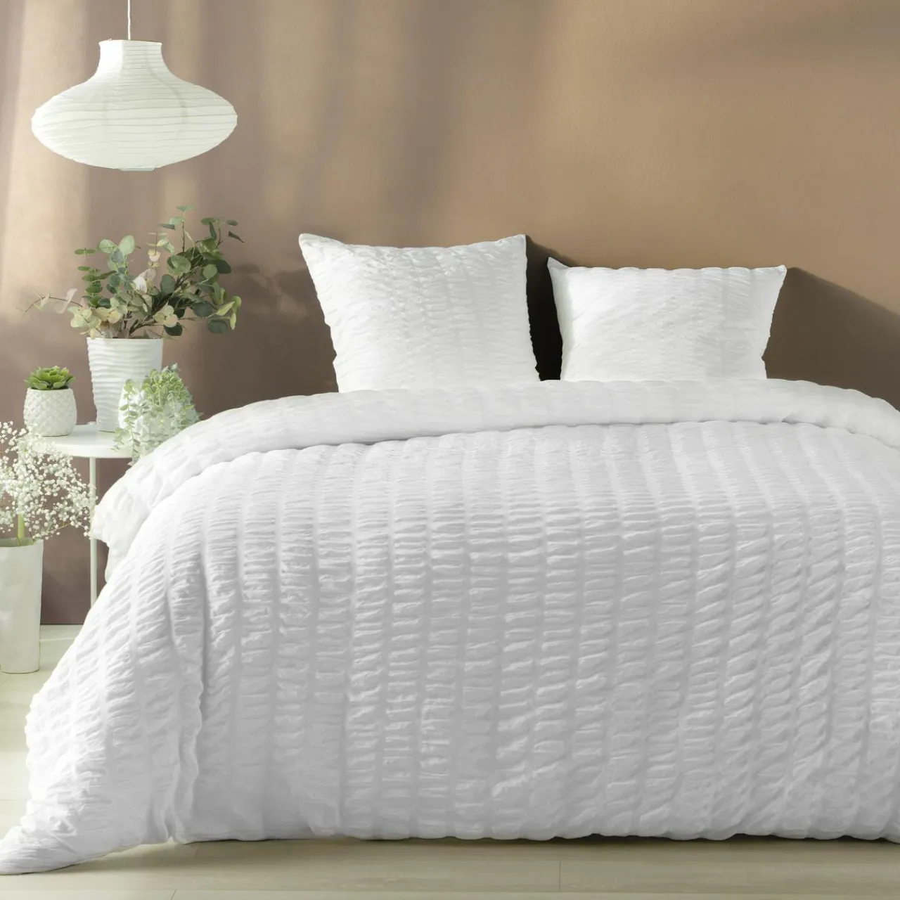 douceur d'intu017drieur Housse de couette et deux taies microfibre plissée (240 x 220 cm) Plissia he Blanc Best