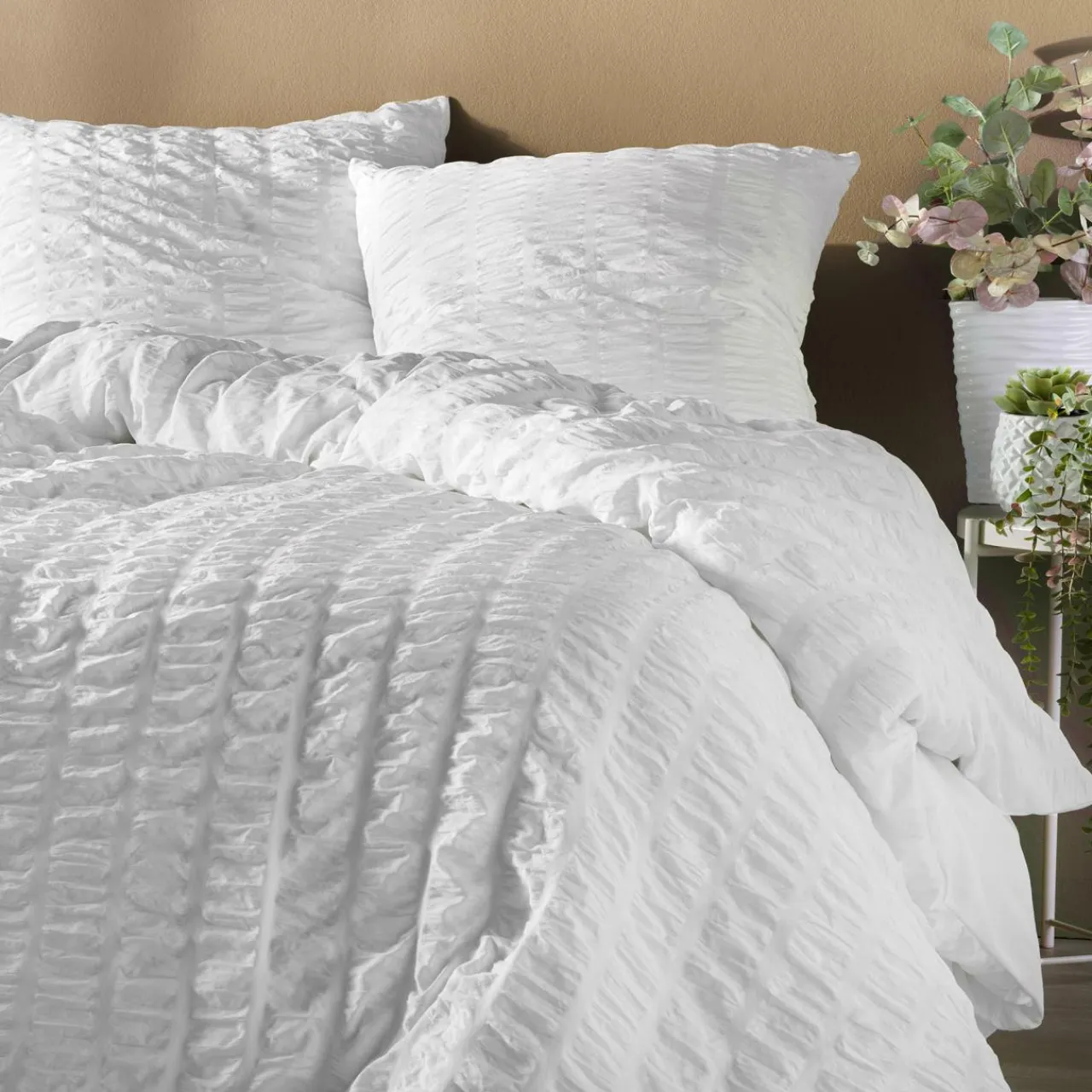 douceur d'intu017drieur Housse de couette et deux taies microfibre plissée (240 x 220 cm) Plissia he Blanc Best