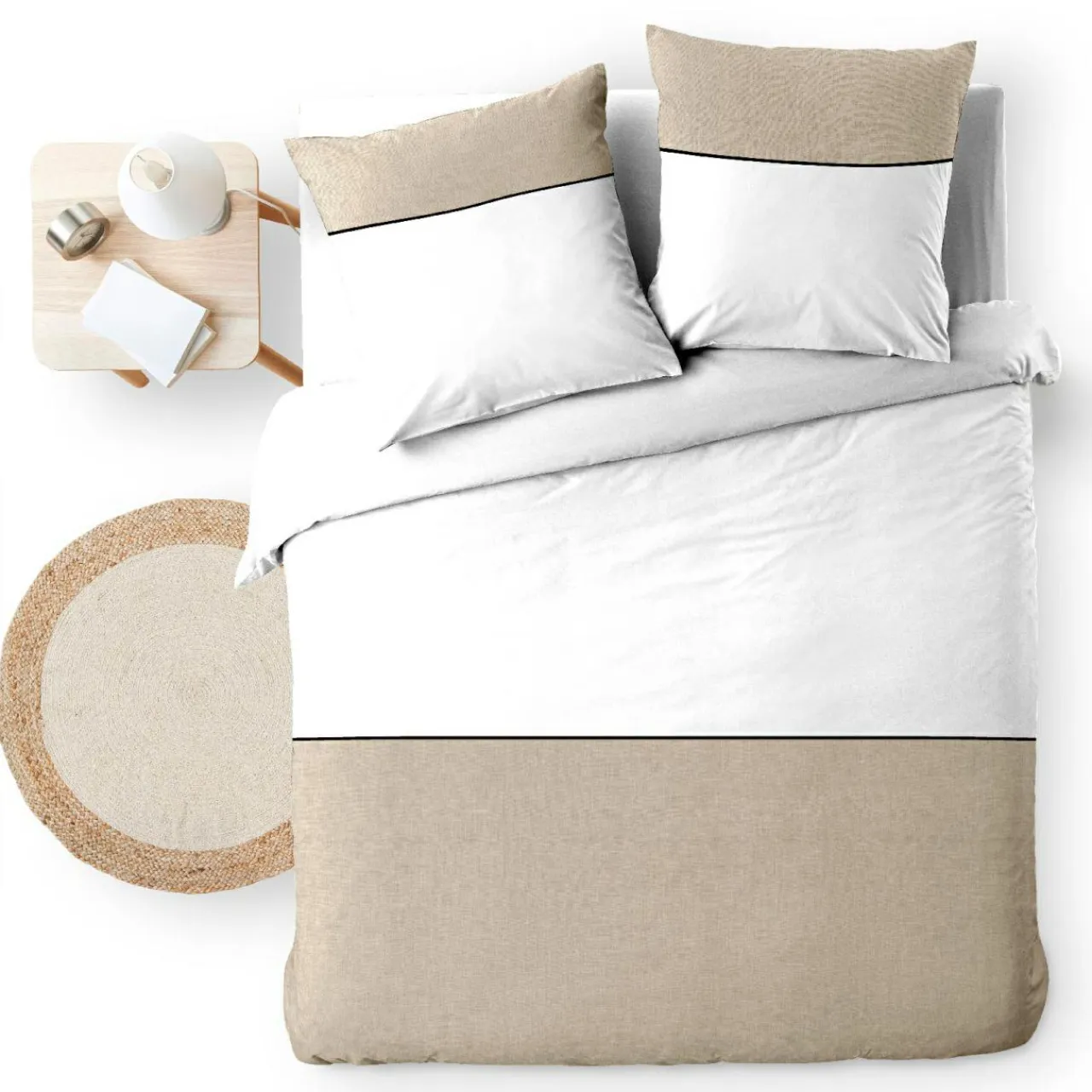 douceur d'intu017drieur Housse de couette et deux taies d'oreiller coton (240 x 220 cm) Gabrielle Beige