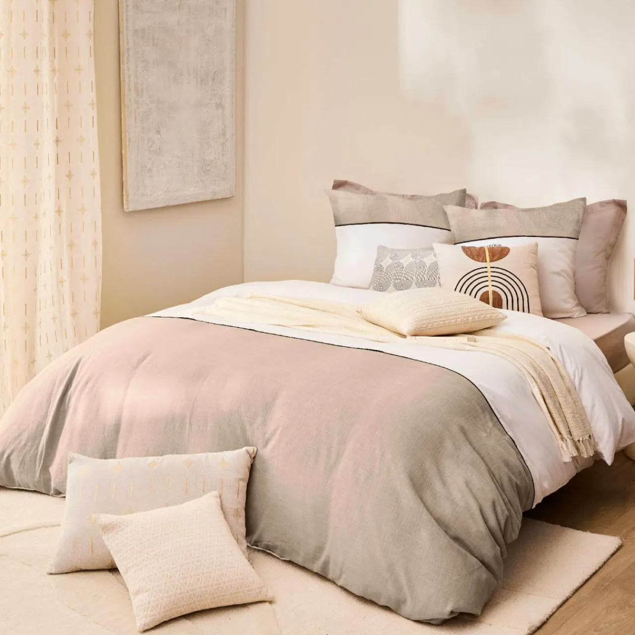 douceur d'intu017drieur Housse de couette et deux taies d'oreiller coton (240 x 220 cm) Gabrielle Beige