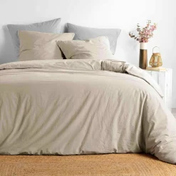 DOUCEUR D'INTERIEUR Housse de couette et deux taies coton lavé (240 x 220 cm) Linette Beige Sale
