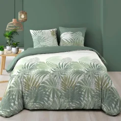 douceur d'intu017drieur Housse de couette et deux taies d'oreiller en coton (240 x 220 cm) Nymea Vert New