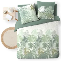 douceur d'intu017drieur Housse de couette et deux taies d'oreiller en coton (240 x 220 cm) Nymea Vert New