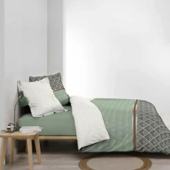 DOUCEUR D'INTERIEUR Housse de couette et deux taies percale de coton (260 x 240 cm) Belor e Vert Discount