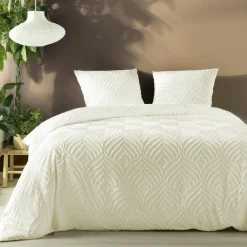 douceur d'intu017drieur Housse de couette et deux taies microfibre tuftée (260 x 240 cm) Heltie Ivoire Sale