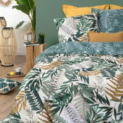ATMOSPHERA Housse de couette et deux taies coton (260 x 240 cm) Tropik e Vert New