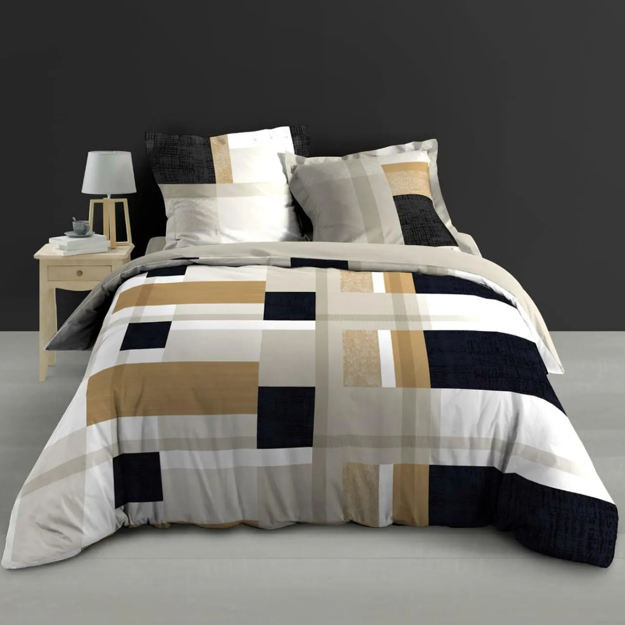 douceur d'intu017drieur Housse de couette et deux taies percale de coton (240 x 220 cm) Ulysse Multicolore Discount