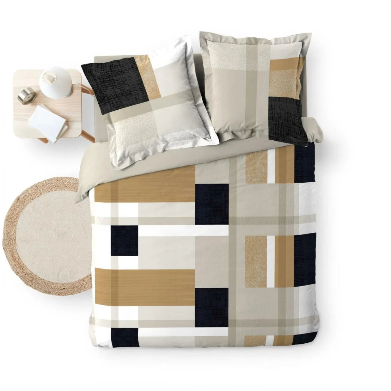 douceur d'intu017drieur Housse de couette et deux taies percale de coton (240 x 220 cm) Ulysse Multicolore Discount