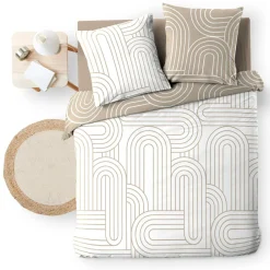 douceur d'intu017drieur Housse de couette et deux taies d'oreiller en coton (240 x 220 cm) Modul Beige Clearance