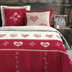STOF Housse de couette et deux taies d'oreiller en coton (240 x 220 cm) Modane Rouge Clearance