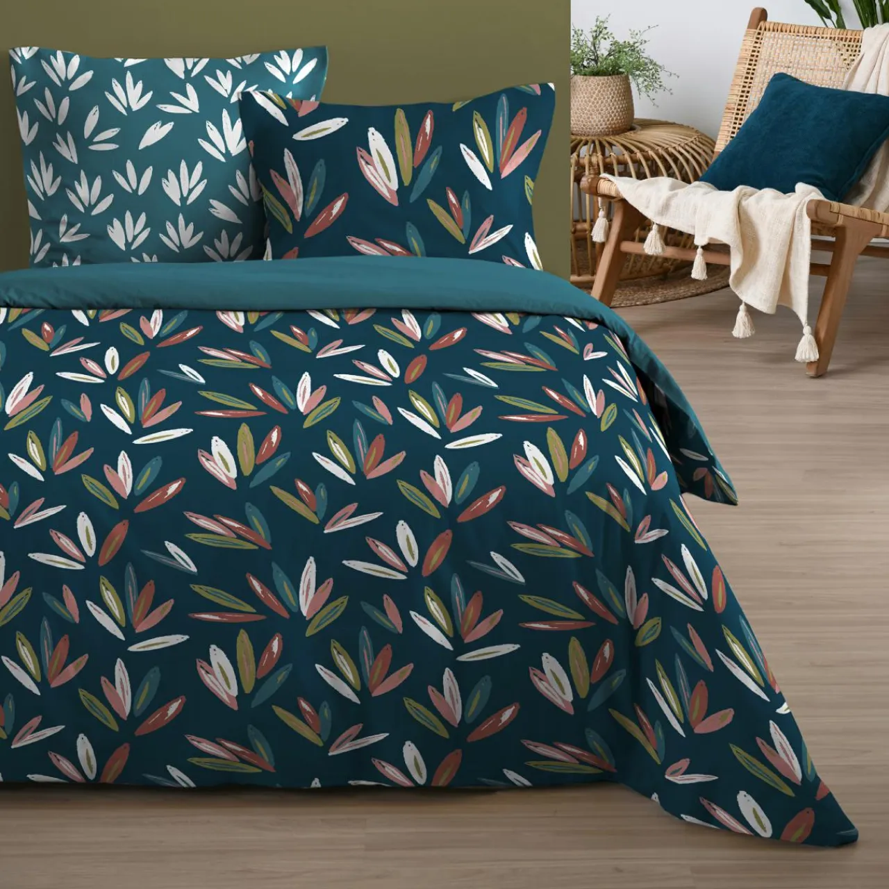 STOF Housse de couette et deux taies coton (240 x 220 cm) Waldo Multicolore Discount