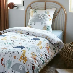 L'effet papillon Housse de couette et deux taies enfant coton (200 x 200 cm) Savane Multicolore Hot