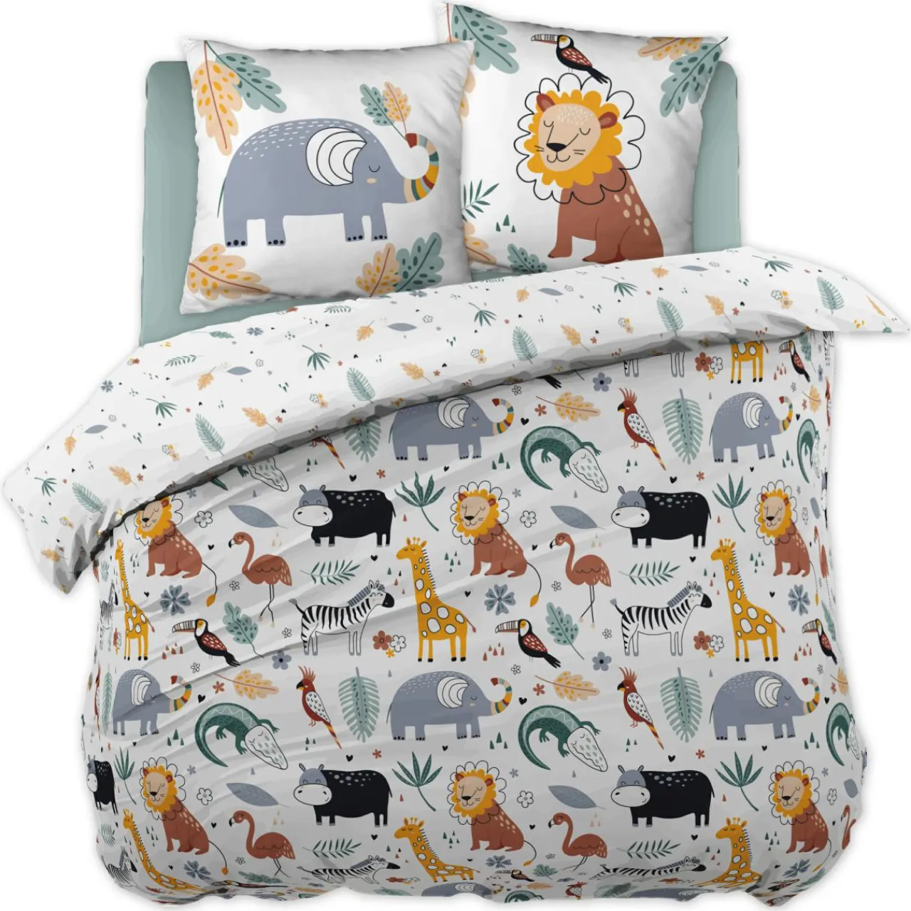 L'effet papillon Housse de couette et deux taies enfant coton (200 x 200 cm) Savane Multicolore Hot