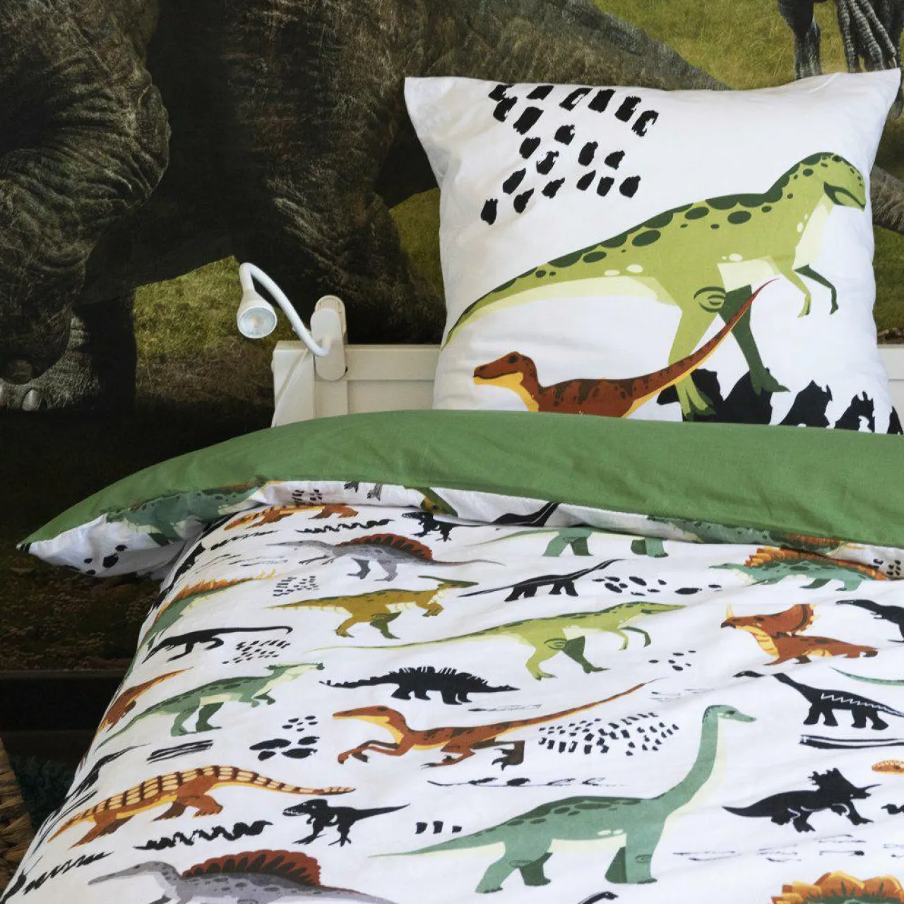 L'EFFET PAPILLON Housse de couette et deux taies enfant coton (240 x 220 cm) Cretace e Vert Sale