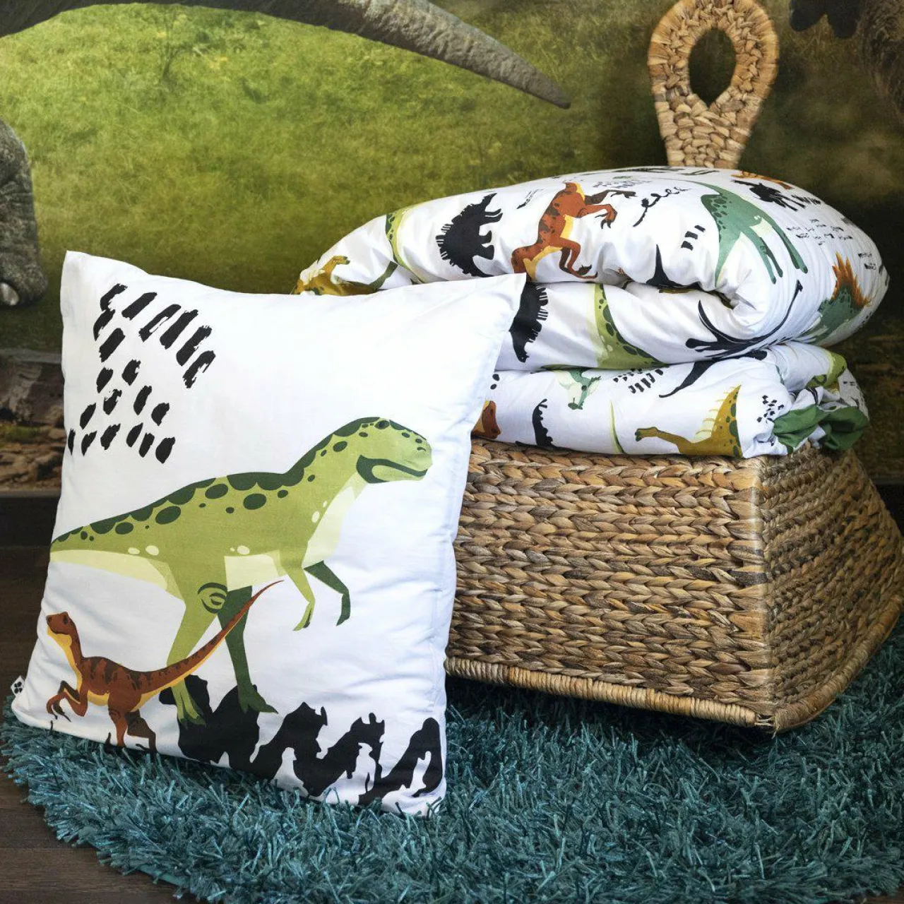 L'EFFET PAPILLON Housse de couette et deux taies enfant coton (240 x 220 cm) Cretace e Vert Sale