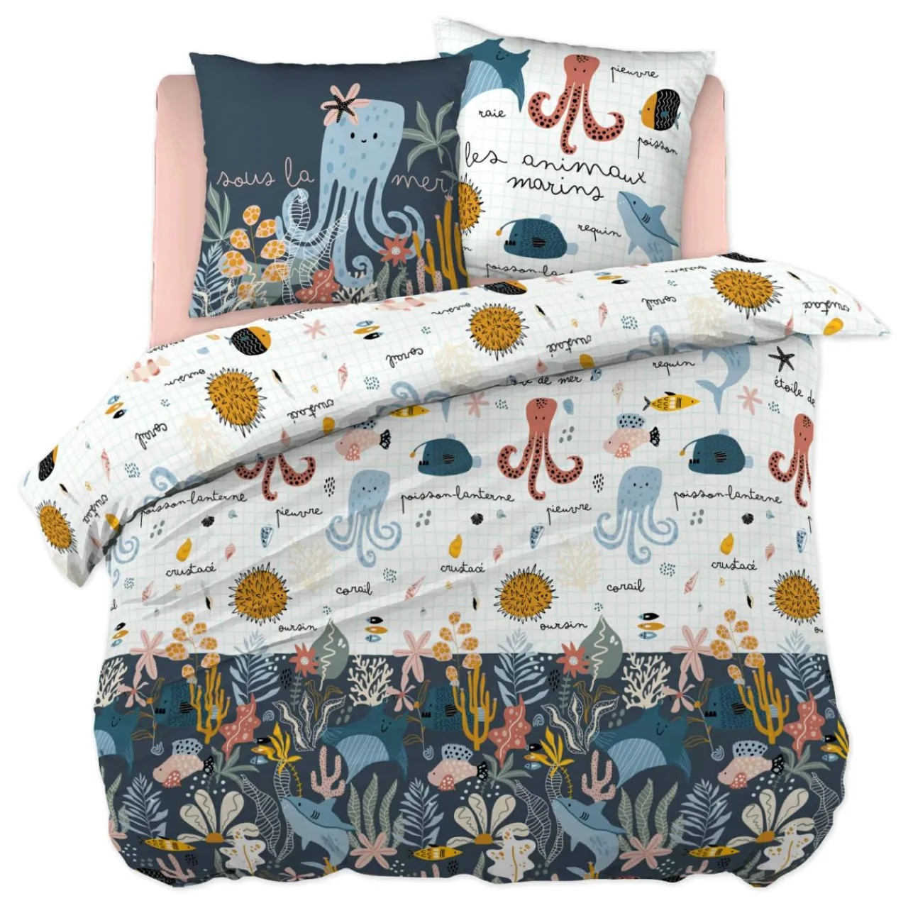 L'EFFET PAPILLON Housse de couette et deux taies enfant coton (240 x 220 cm) Octopia Multicolore Hot