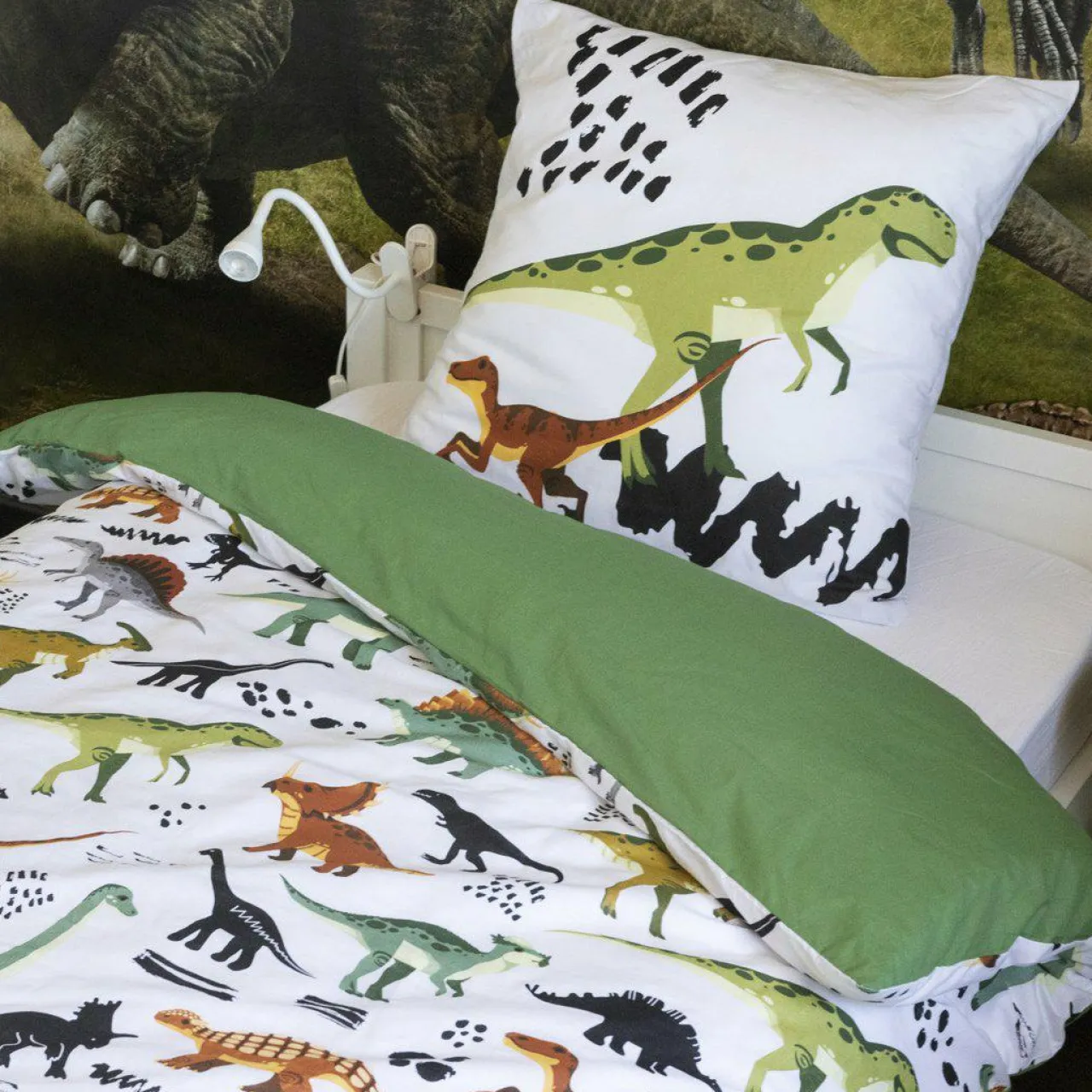 L'EFFET PAPILLON Housse de couette et deux taies enfant coton (200 x 200 cm) Cretace e Vert Discount