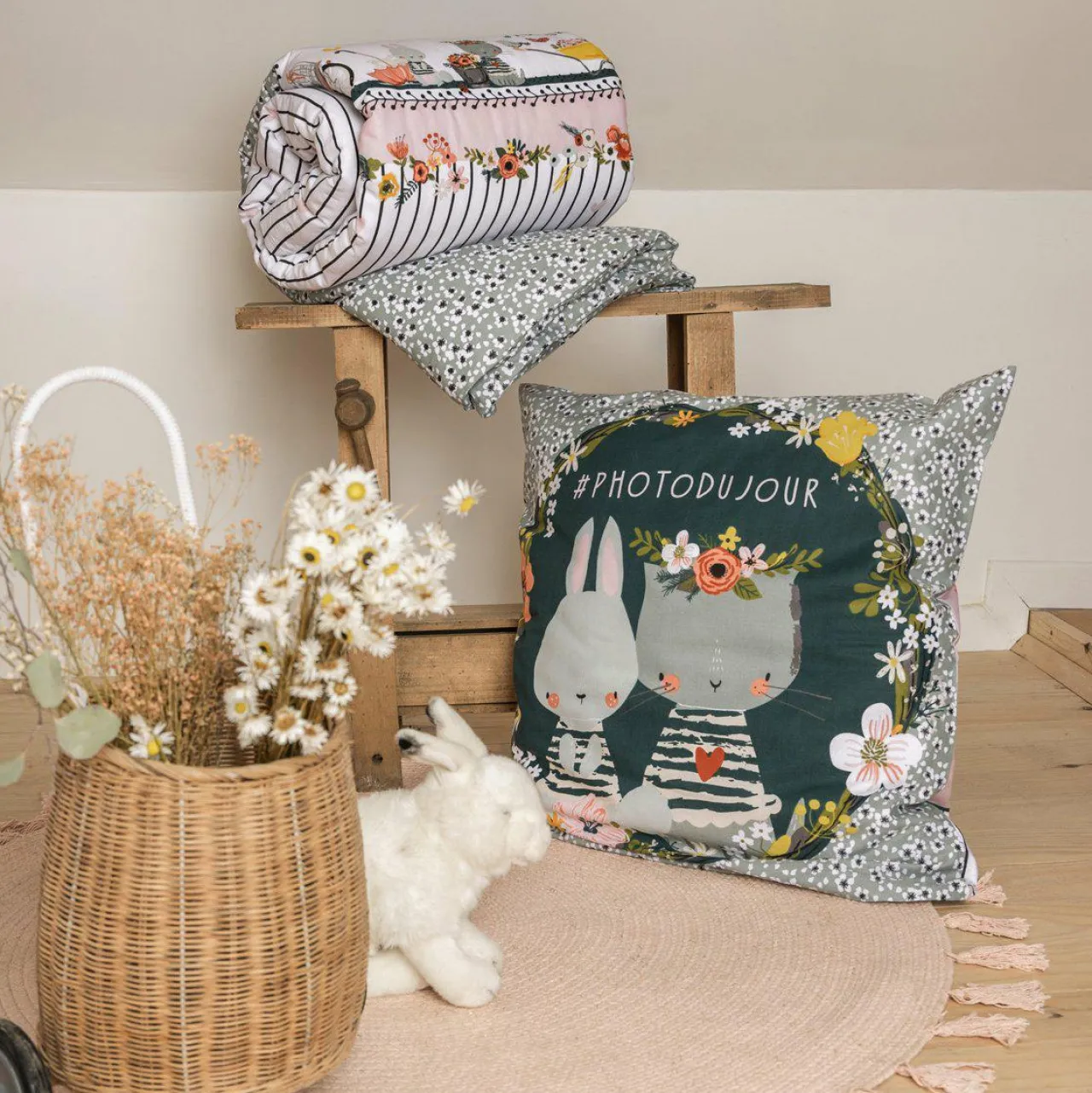 L'EFFET PAPILLON Housse de couette et deux taies enfant coton (240 x 220 cm) Jardinage Multicolore Hot