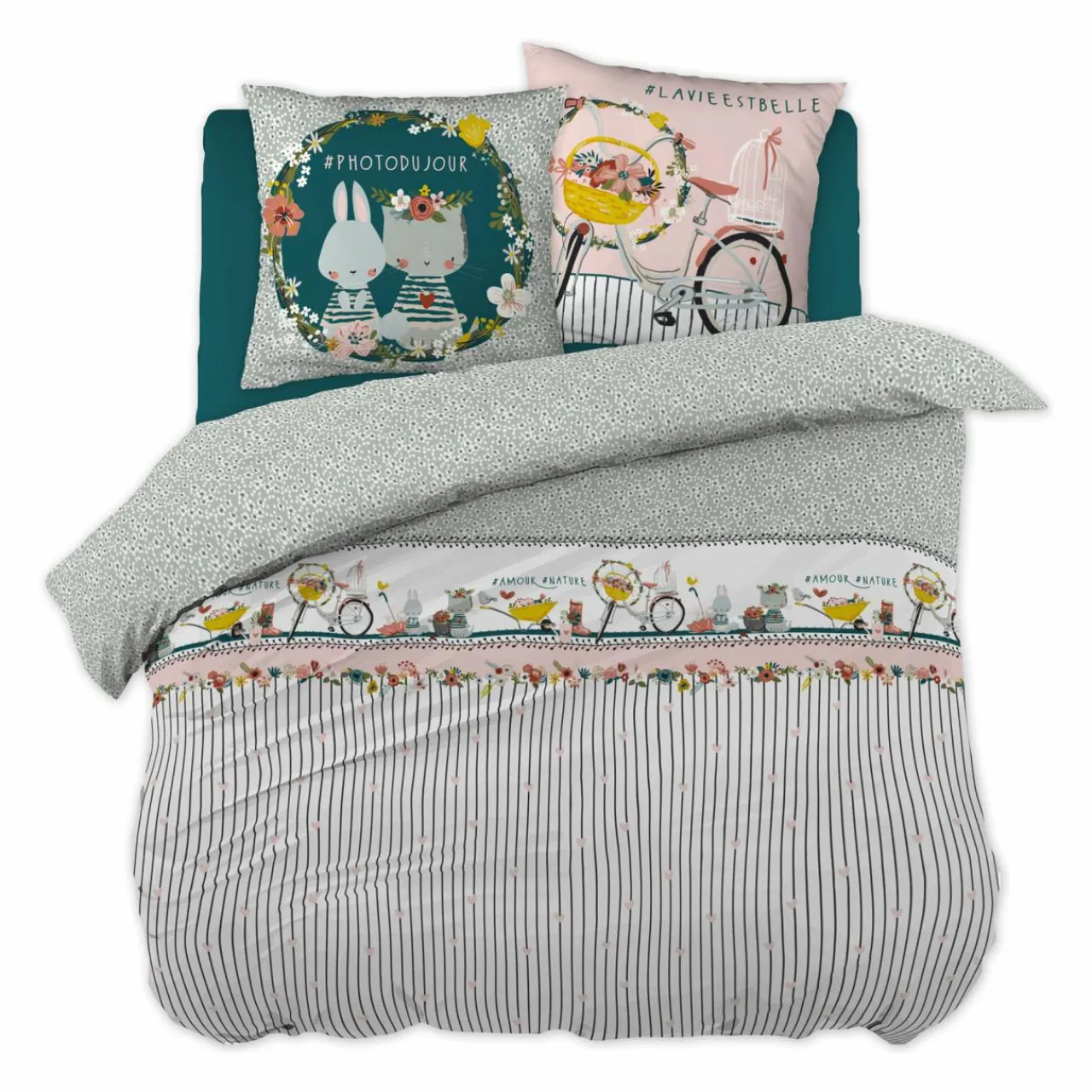 L'EFFET PAPILLON Housse de couette et deux taies enfant coton (240 x 220 cm) Jardinage Multicolore Hot