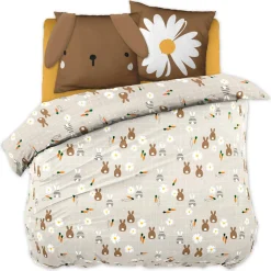 L'EFFET PAPILLON Housse de couette et deux taies enfant coton (200 x 200 cm) Pompon Marron Best