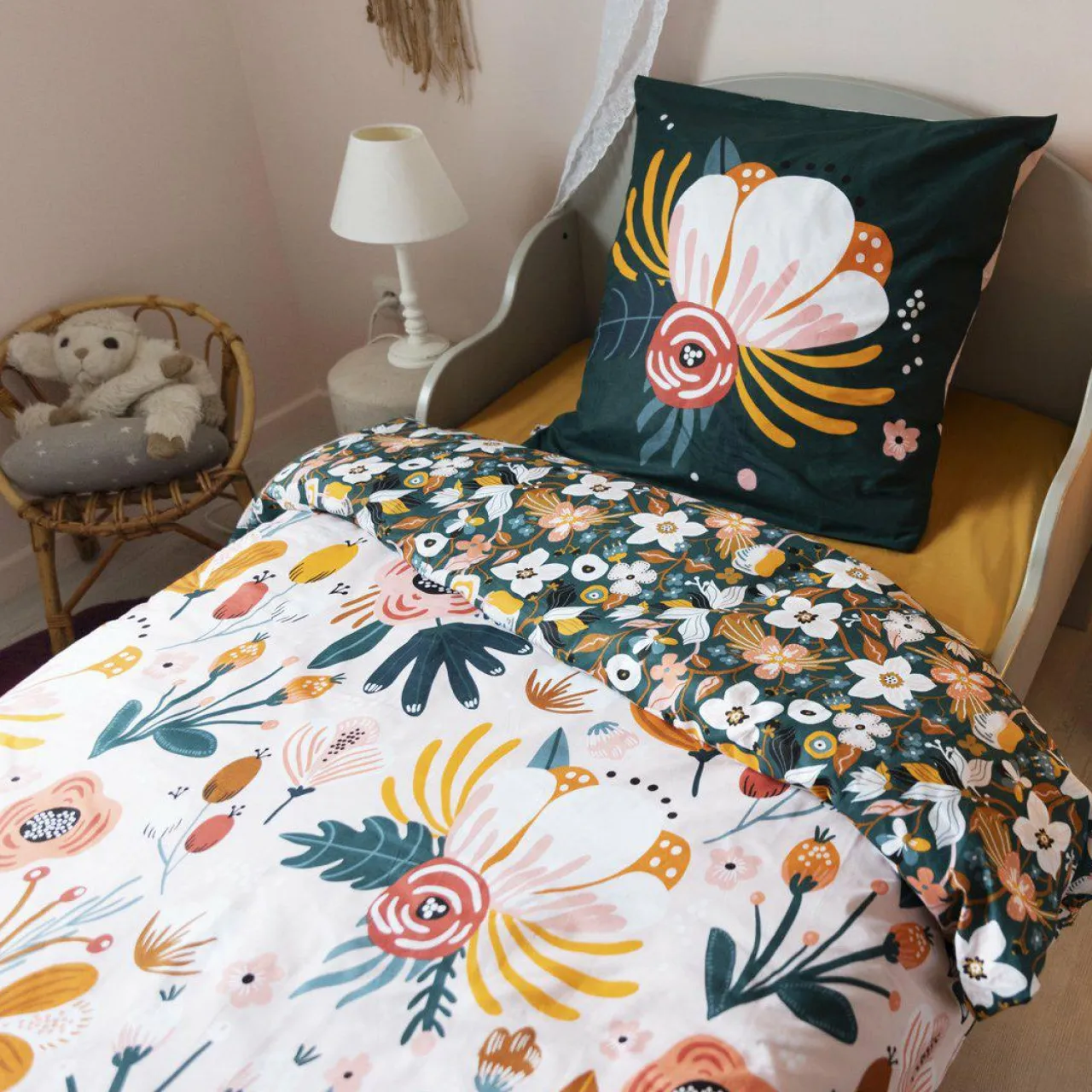 L'EFFET PAPILLON Housse de couette et deux taies enfant coton (200 x 200 cm) Champetre Multicolore Hot