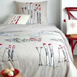 STOF Housse de couette et une taie d'oreiller en coton (140 x 200 cm) Alpes Ecru Discount