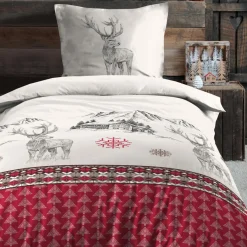 STOF Housse de couette et une taie d'oreiller en coton (140 x 200 cm) Bauges Rouge Sale