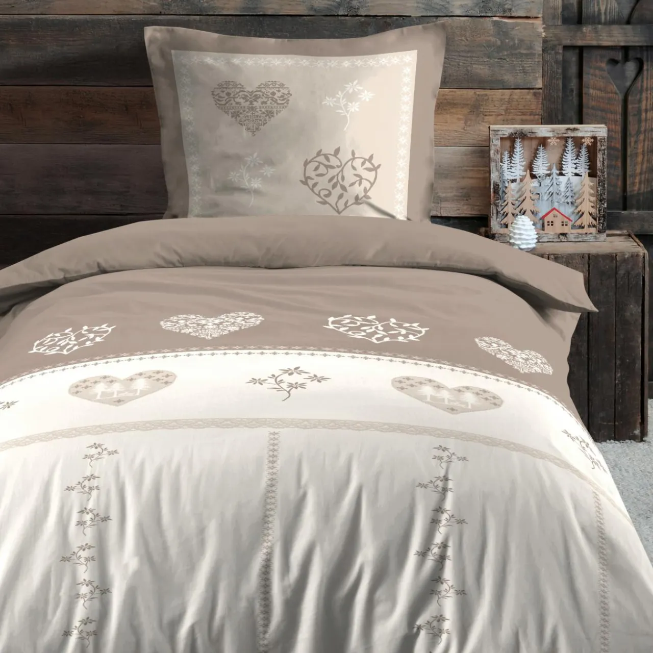 STOF Housse de couette et une taie d'oreiller en coton (140 x 200 cm) Modane Ecru Discount