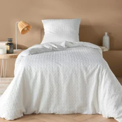 douceur d'intu017drieur Housse de couette et une taie d'oreiller microfibre gaufrée (140 x 200 cm) Litea Blanc New