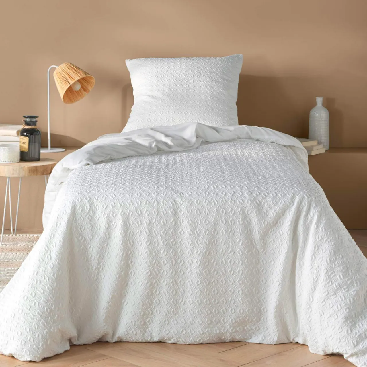 douceur d'intu017drieur Housse de couette et une taie d'oreiller microfibre gaufrée (140 x 200 cm) Litea Blanc New