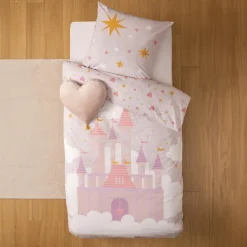 ATMOSPHERA Housse de couette et une taie enfant coton (140 x 200 cm) Château Rose Clearance