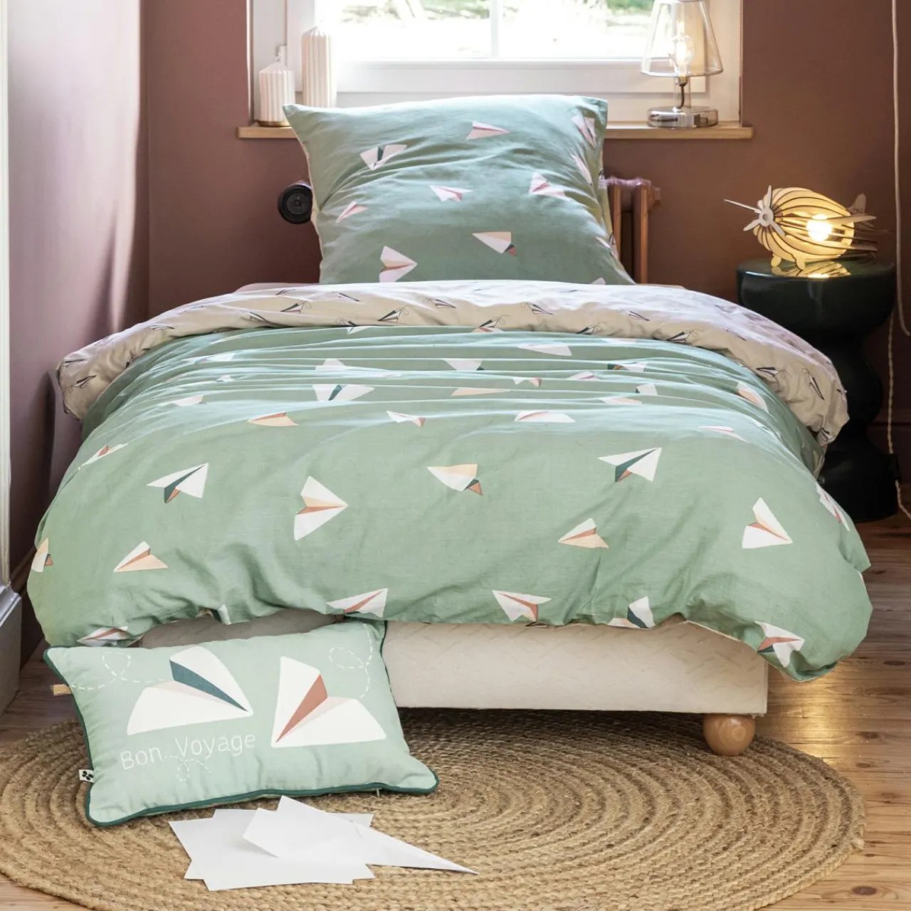 L'EFFET PAPILLON Housse de couette et une taie enfant coton (140 x 200 cm) Petits papiers e Bleu Hot
