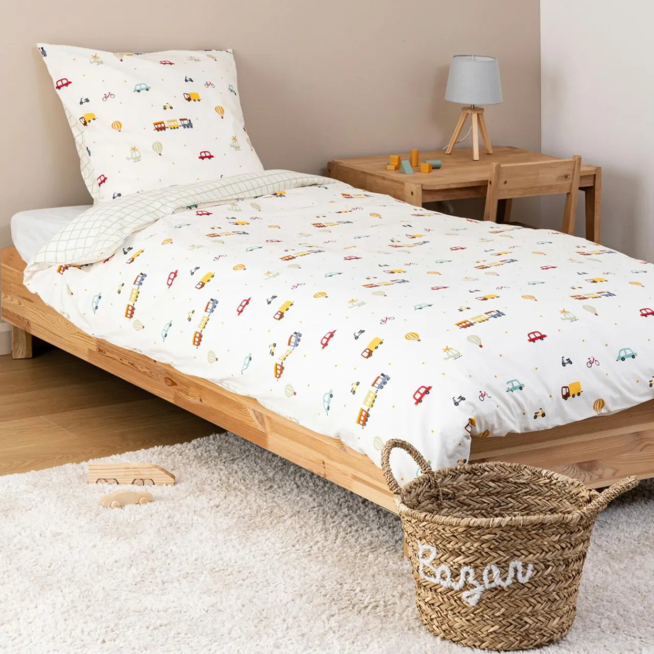 Atmosphera cru017dateur d'intu017drieur for kids Housse de couette et une taie enfant coton (140 x 200 cm) Voitures Multicolore Sale
