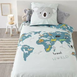 Atmosphera createur d'interieur for kids Housse de couette et une taie enfant coton (140 x 200 cm) Carte du Monde e Bleu