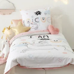 Atmosphera createur d'interieur for kids Housse de couette et une taie enfant coton (140 x 200 cm) Licorne Rose Outlet