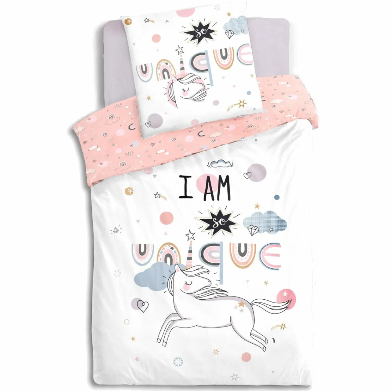 Atmosphera createur d'interieur for kids Housse de couette et une taie enfant coton (140 x 200 cm) Licorne Rose Outlet