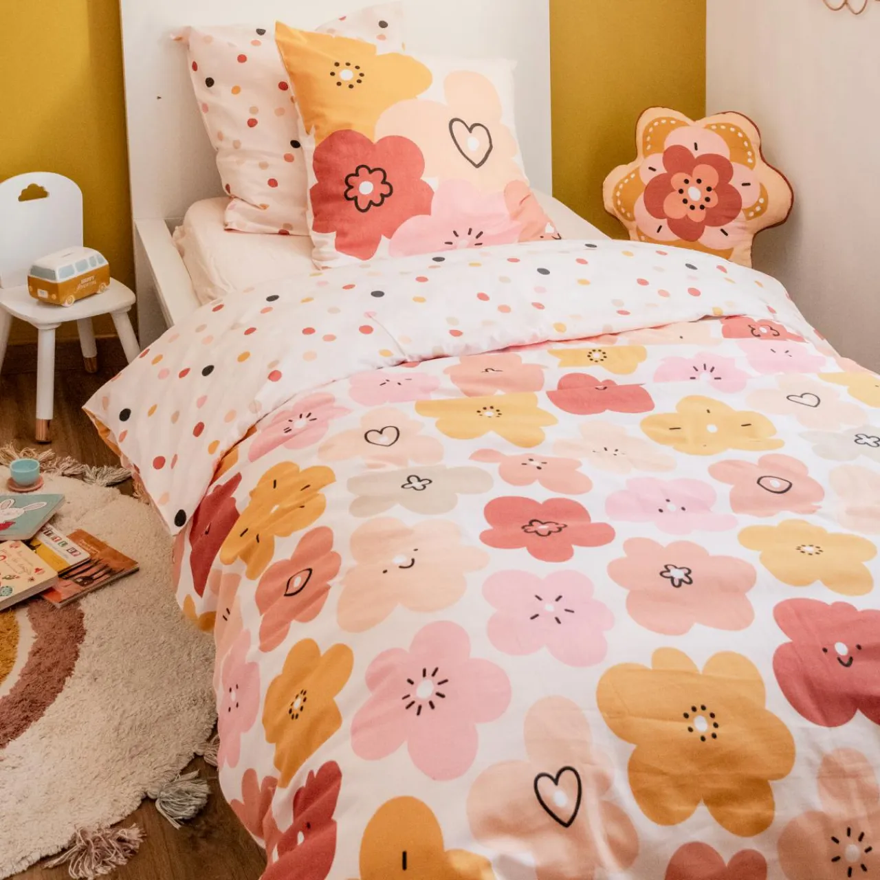 l'Effet Papillon Housse de couette et une taie enfant coton (140 x 200 cm) Barbotine Multicolore Discount